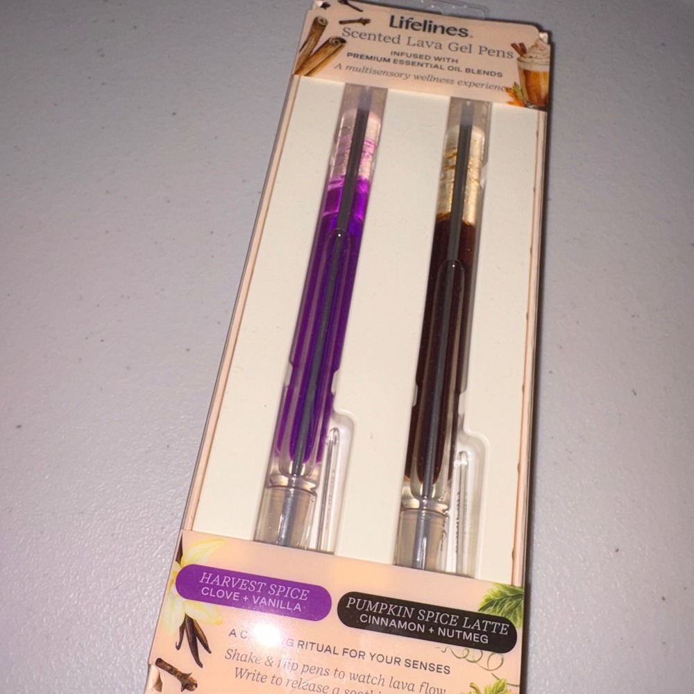 Lifelines Scented Lava Gel Pens 2 Pack Violet Brown NEW Harvest Pumpkin Spice